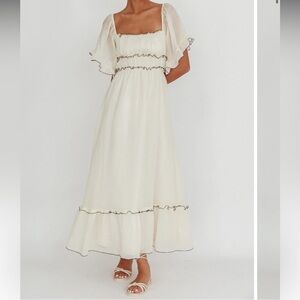 Kathleen Flutter Sleeves Maxi Dress Cream, NWT